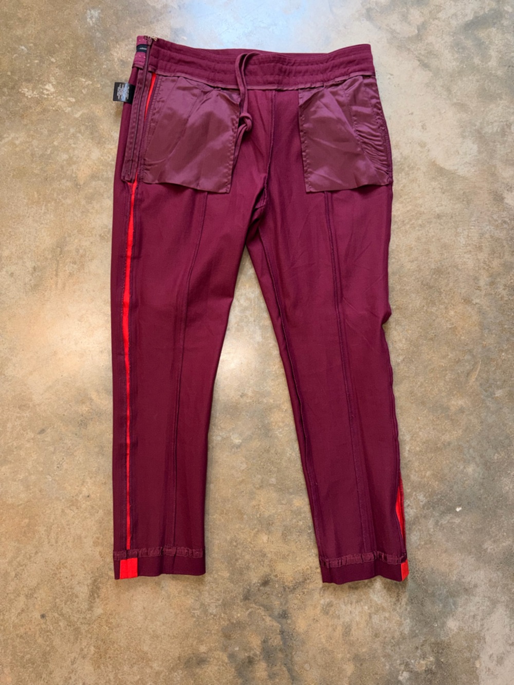 Anthropologie Burgundy Skinny Pants Red Side Stripe - Size 10 - Picture 10 of 14